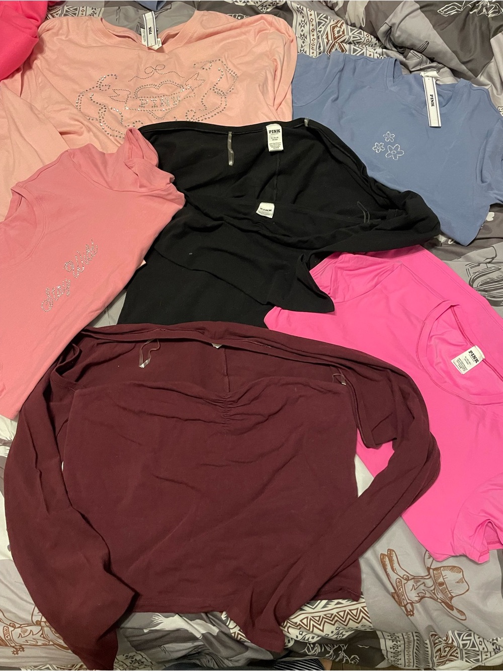 Assorted Women's Tops Pack - Black, Pink, Light Blue, Peach, Burgundy